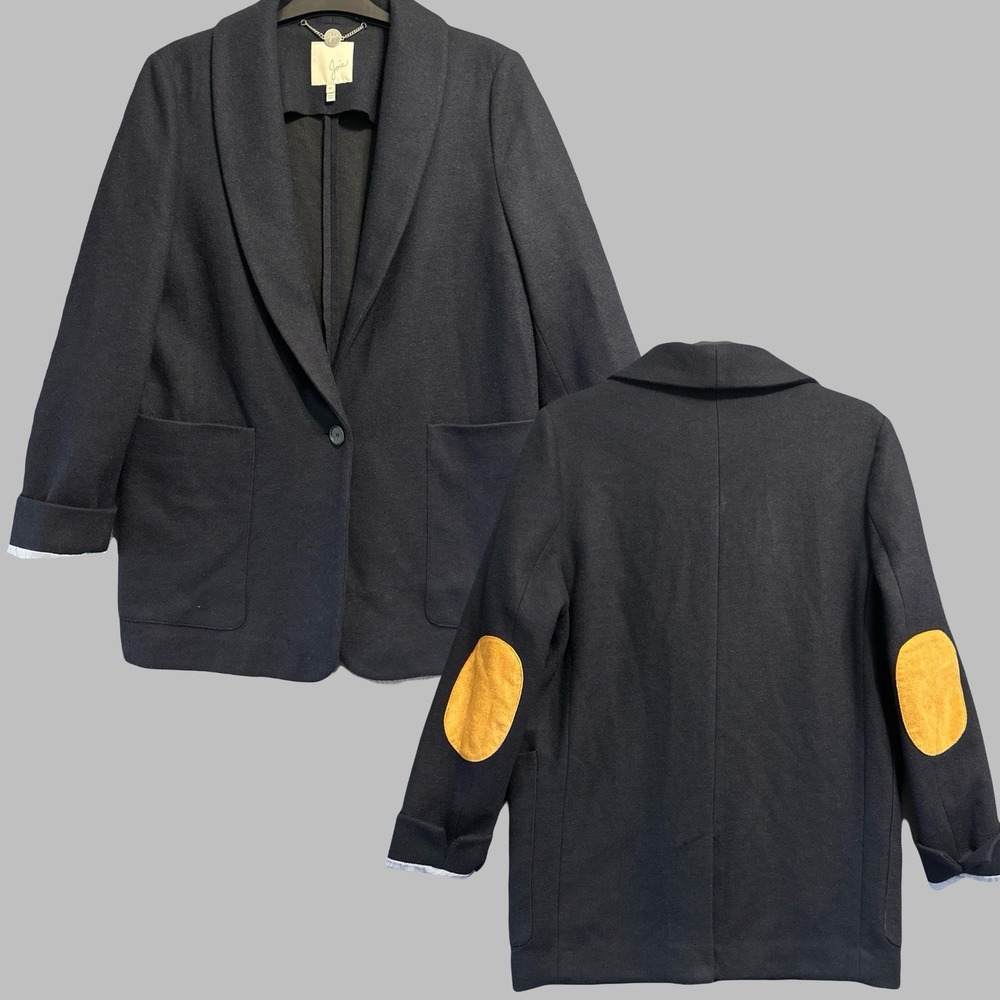 Joie Wool Blazer‎ Jacket Womens Size M Navy Blue Elbow Patch Equestrian Academia